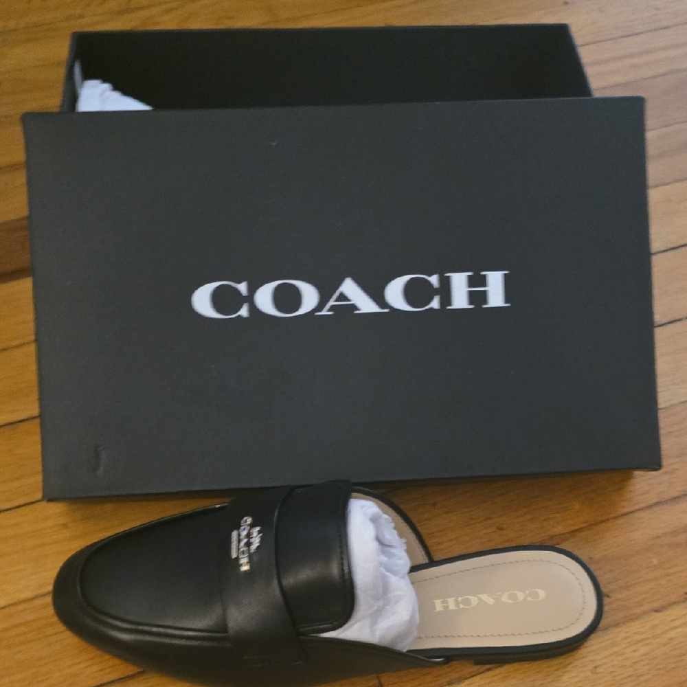 Coach Black Leather Slip-On Shoes